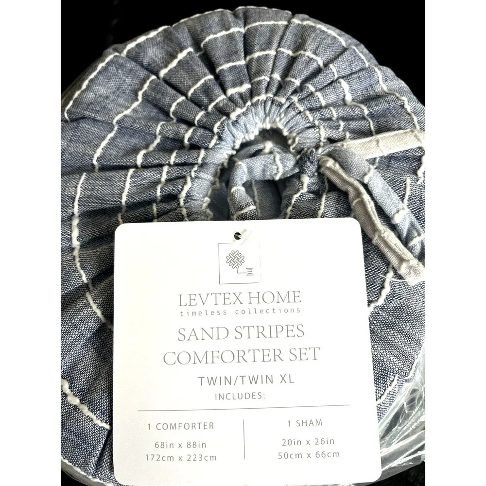 Levtex Home 2-Pc Comforter Set – Sand Stripes Cotton Bedding, Modern Design